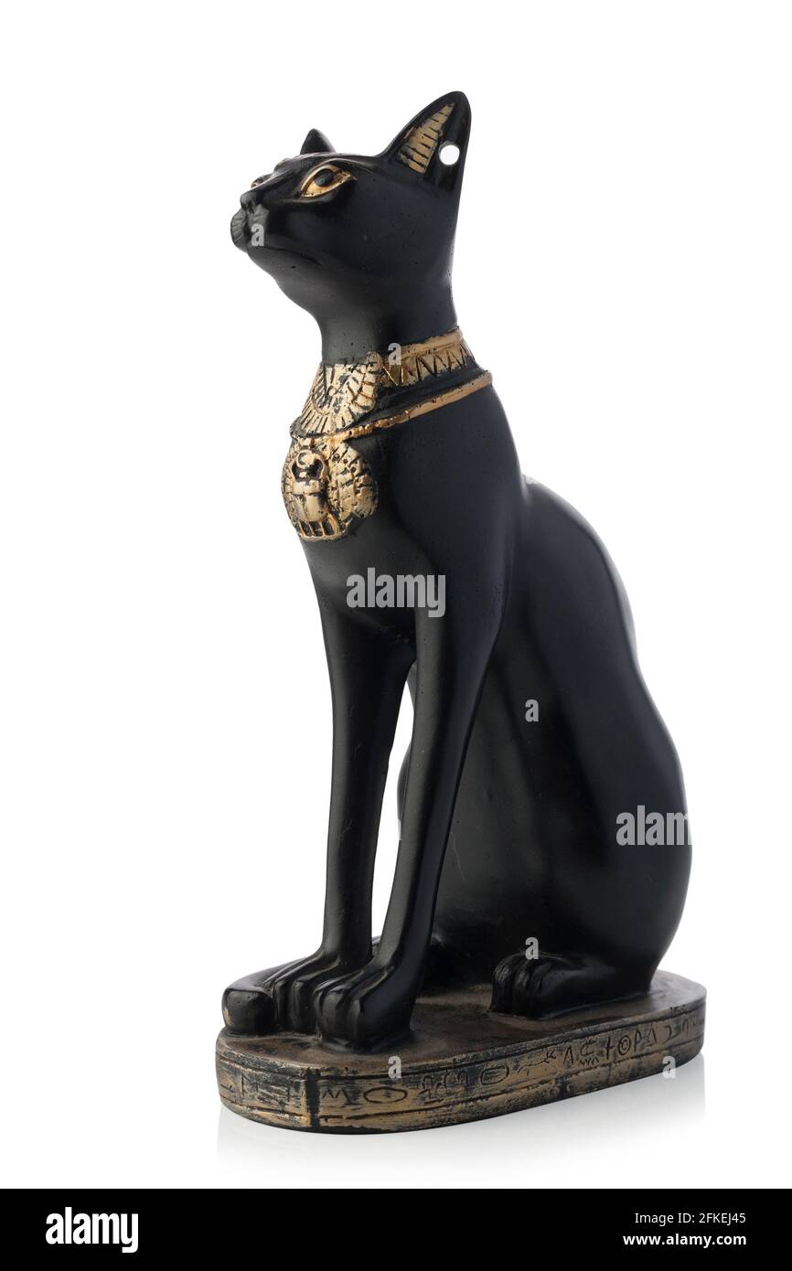 Figurine of a black cat isolated on a white background. Black