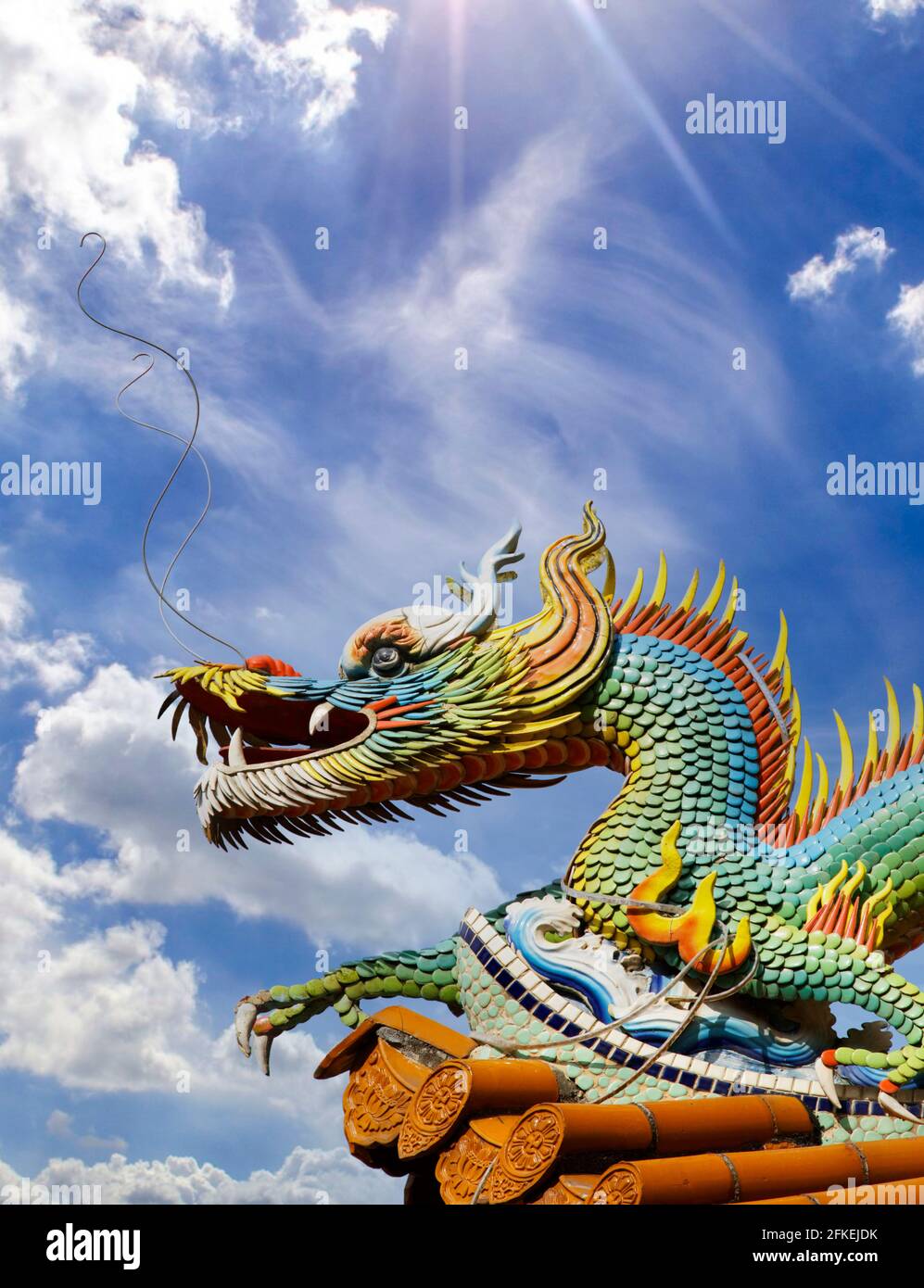 Beautiful dragon statues at the Zizhu Temple or Purple Bamboo Temple as it is known was built over 300 years ago and has been renovated several times Stock Photo