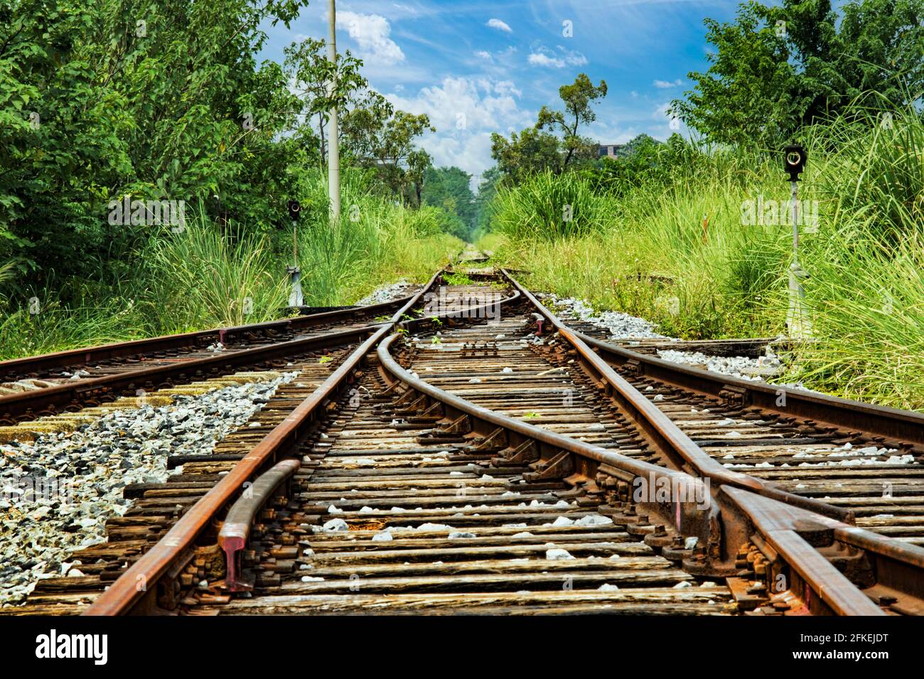 Old abandoned railway tracks out in the countryside outside dof Guilin, Guangxi Province, China Stock Photo