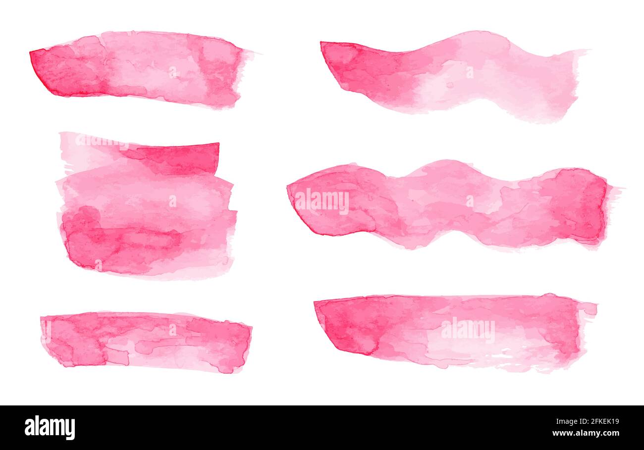 Watercolor pink brush stroke set isolated on white background. Vector eps 10 Stock Vector