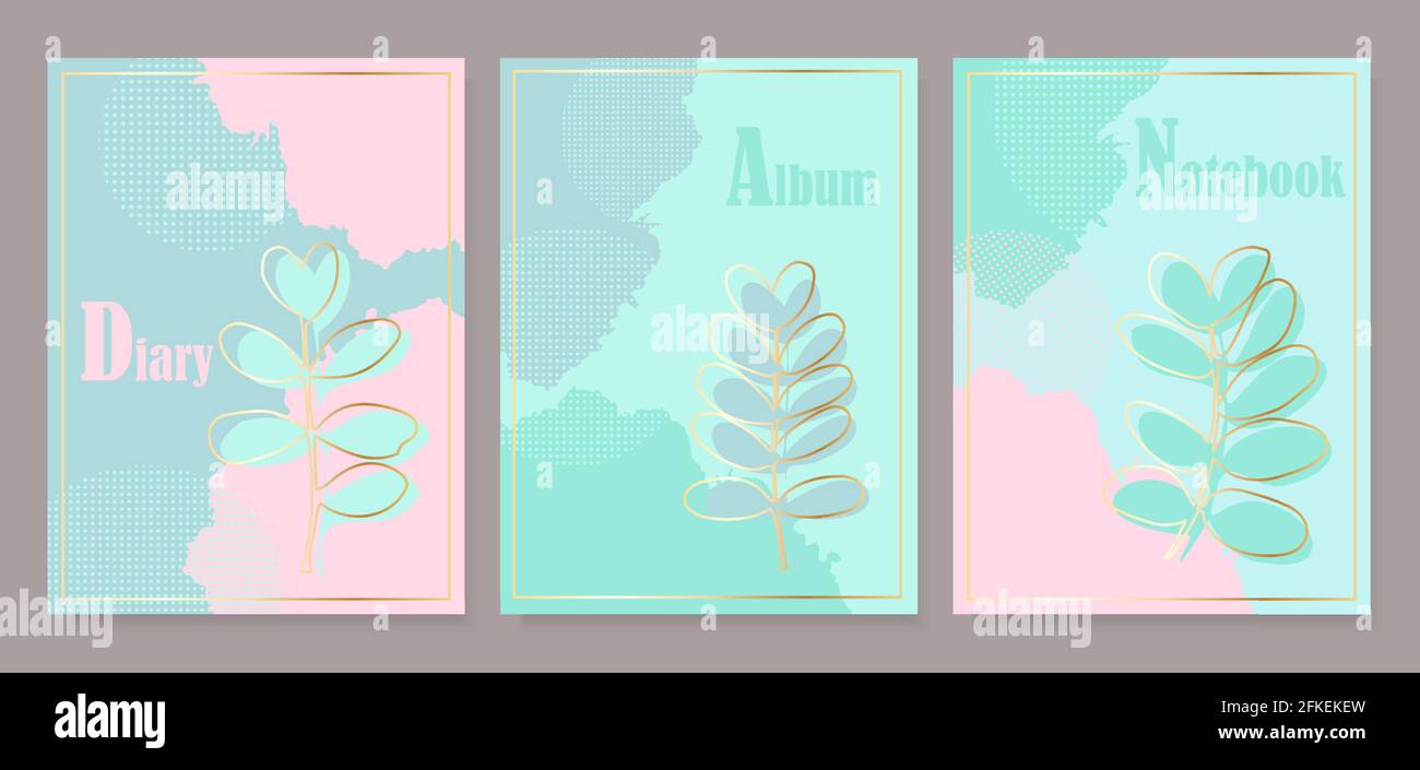 Cover page floral templates. Universal abstract layouts in pink, azure and gold colors. Vector eps 10 Stock Vector
