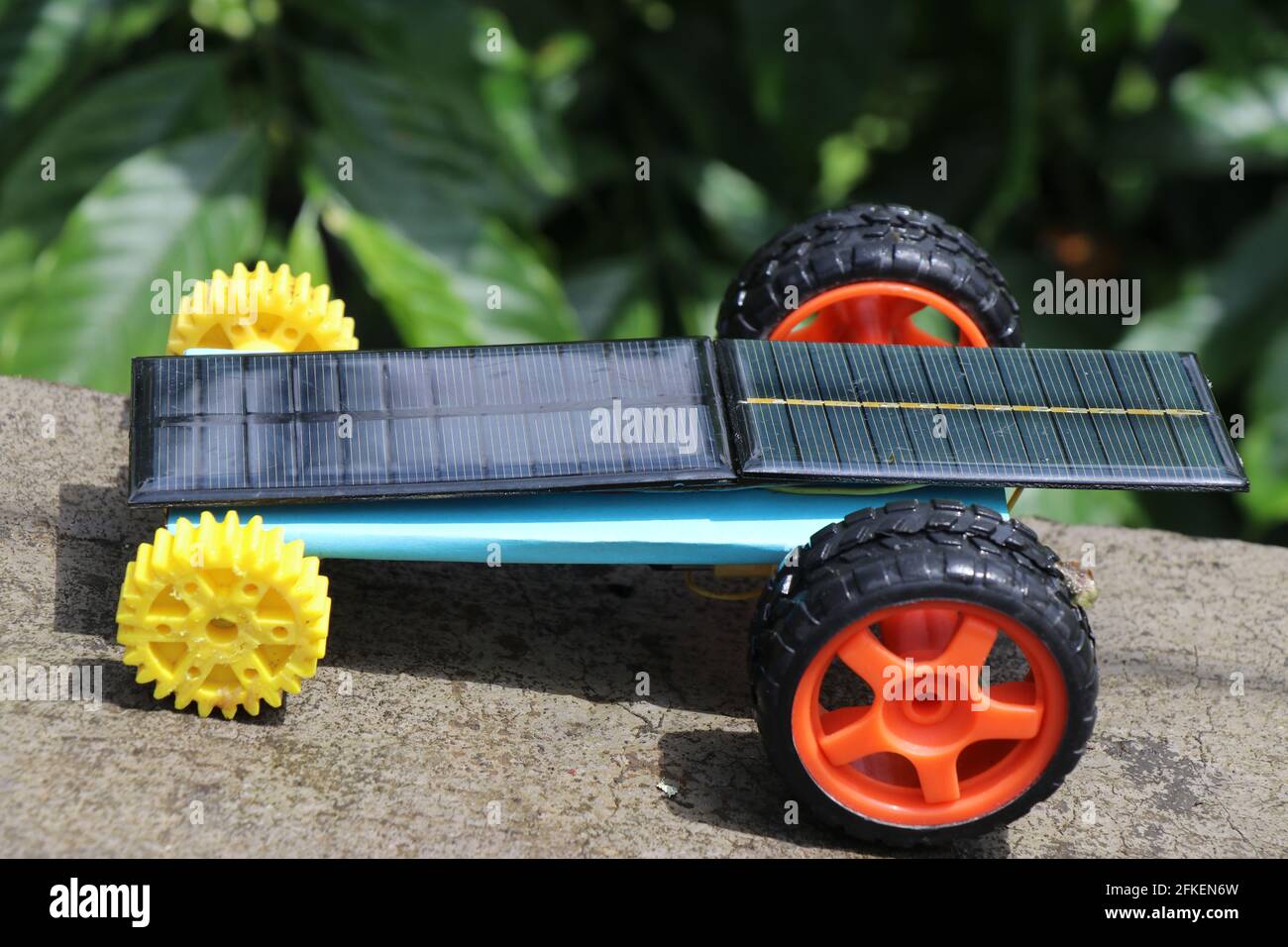 Small solar car also called as mini solar powered car which is powered by solar cell, which drives dc motor connected to wheels Stock Photo