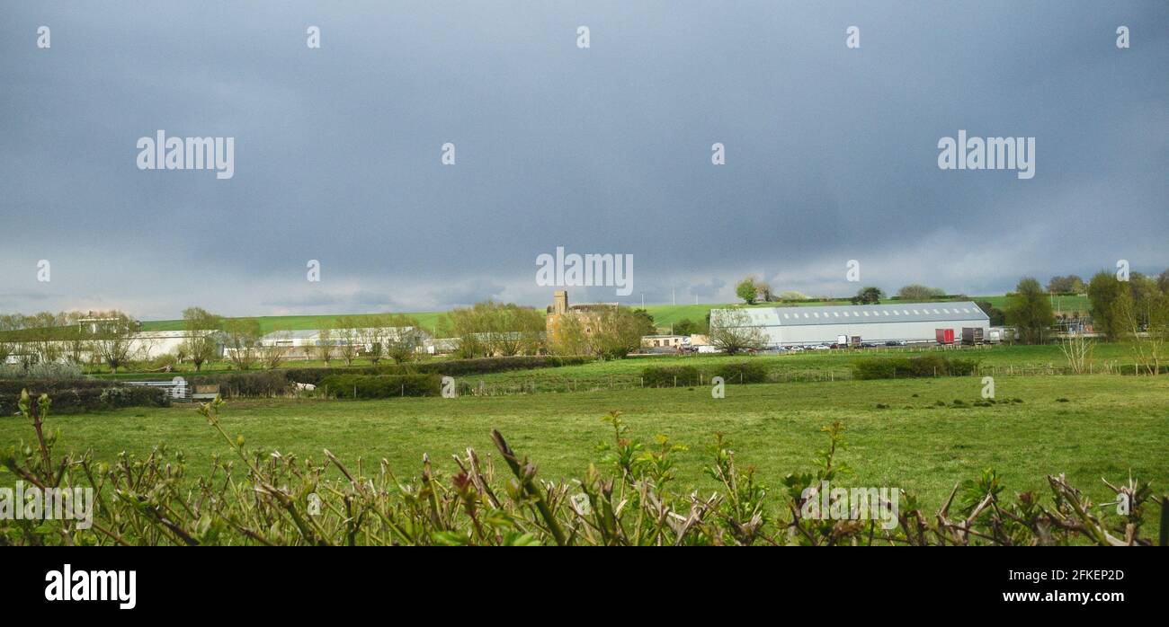 View of Cherwell Valley Business Park, Twyford Road, Adderbury, near Banbury, Oxfordshire, UK from across the fields. Stock Photo