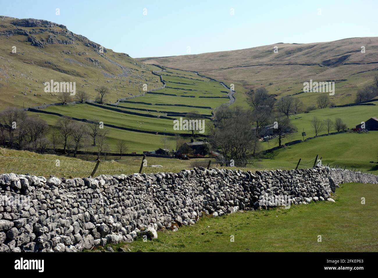 Dry Stone Wall made of Limestone & Fields from the Footpath above ...