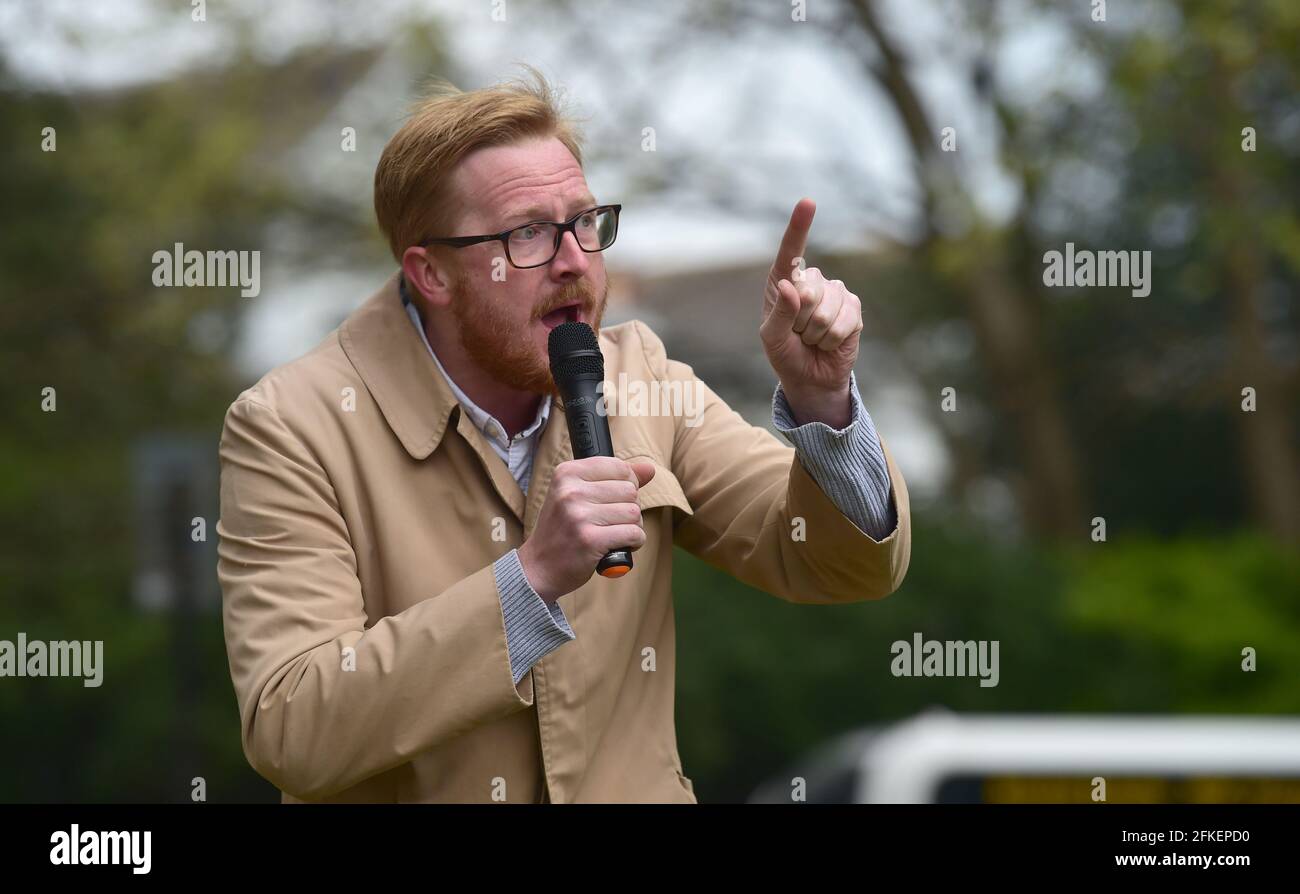 Brighton UK 1st May 2021 - Lloyd Russell-Moyle the Labour MP for Brighton Kemptown speaking to hundreds of Kill the Bill protesters in Brighton today on International Workers Day as they demonstrate against the government's new Police, Crime, Sentencing and Courts bill. Demonstrations are taking place across the country on what is also known as Labour Day: Credit Simon Dack / Alamy Live News Stock Photo