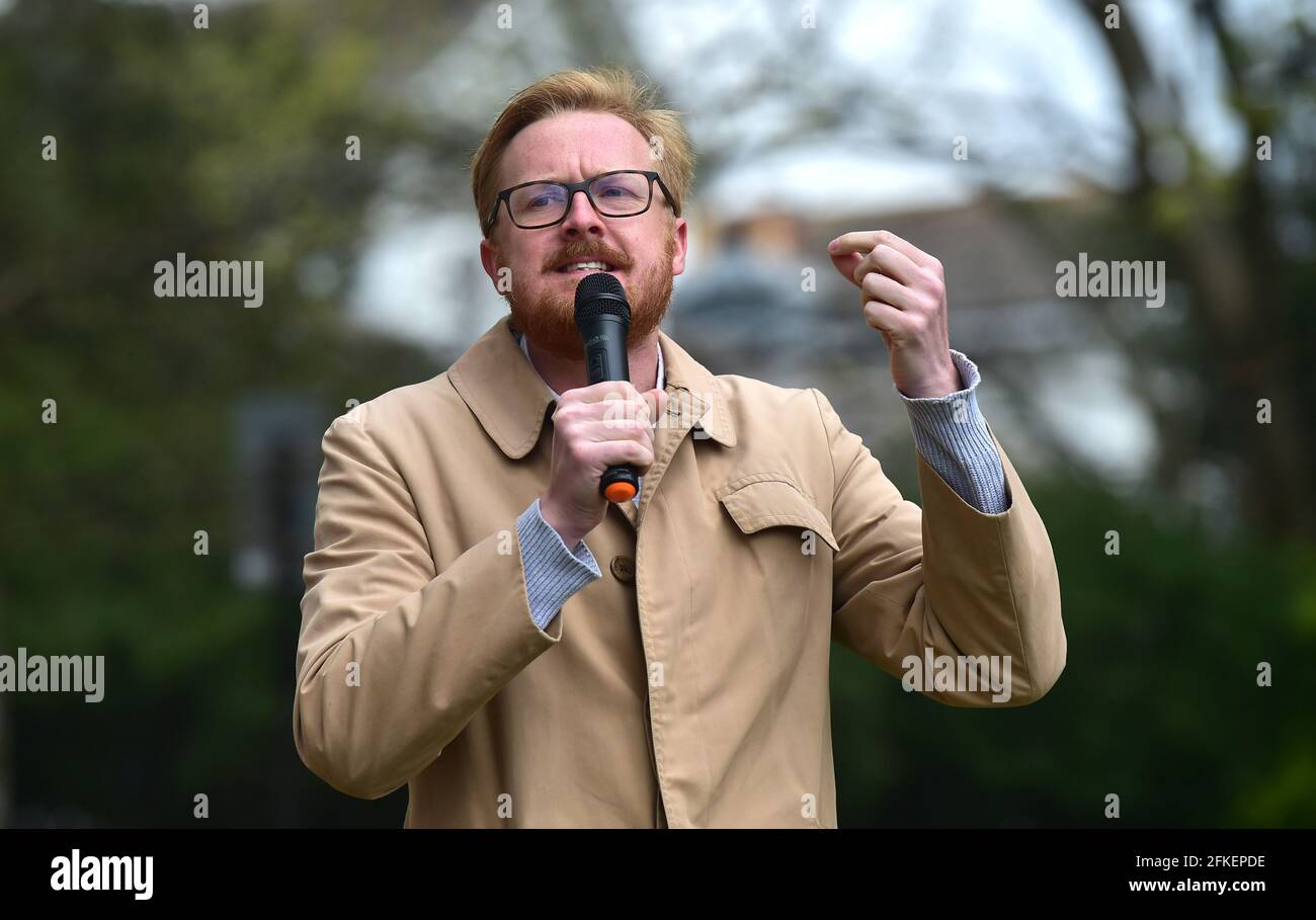 Brighton UK 1st May 2021 - Lloyd Russell-Moyle the Labour MP for Brighton Kemptown speaking to hundreds of Kill the Bill protesters in Brighton today on International Workers Day as they demonstrate against the government's new Police, Crime, Sentencing and Courts bill. Demonstrations are taking place across the country on what is also known as Labour Day: Credit Simon Dack / Alamy Live News Stock Photo