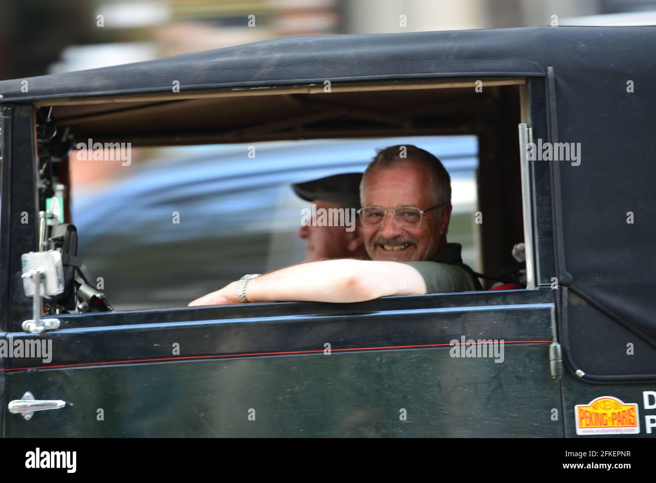 Report from the motor-rally of old-timers Paris-Peking, 2013, crossing Kharkiv, Ukraine Stock Photo