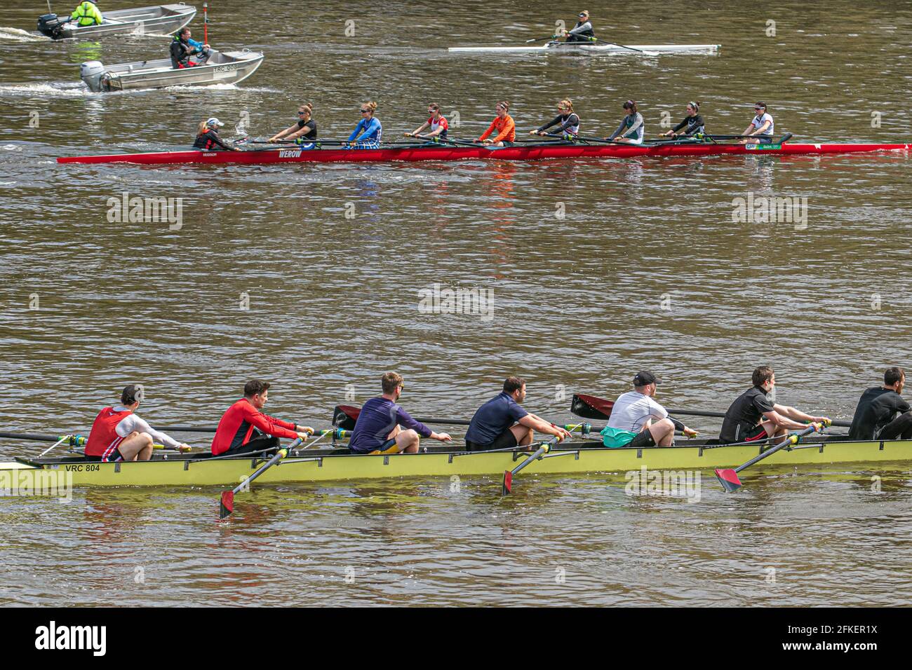 Putney Riverside Rowing PUTNEY LONDON 30 April 2021. 1 May 2021. Rowers practice on the River ...