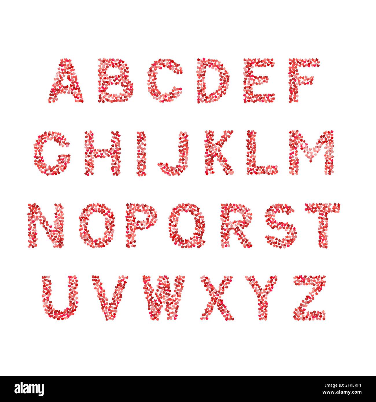 Vector alphabet. Letters A-Z made of hearts shades of red and pink ...