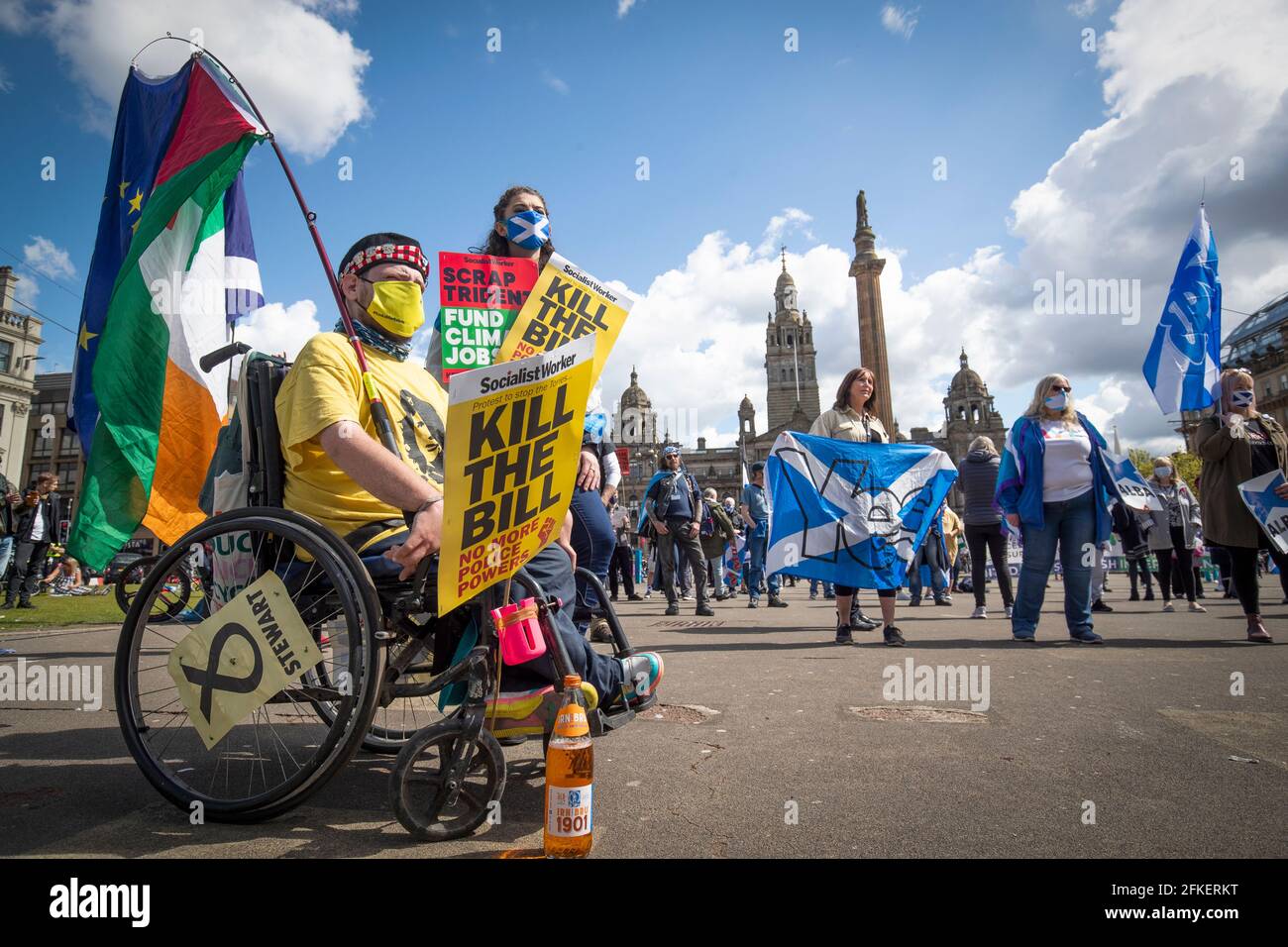 Protesters during a Scottish independence rally in George Square, Glasgow. Picture date: Saturday May 1, 2021. Stock Photo