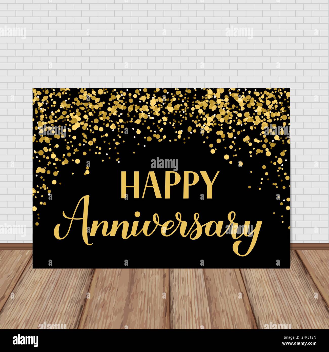 Happy Anniversary handwritten celebration banner. Black and gold ...