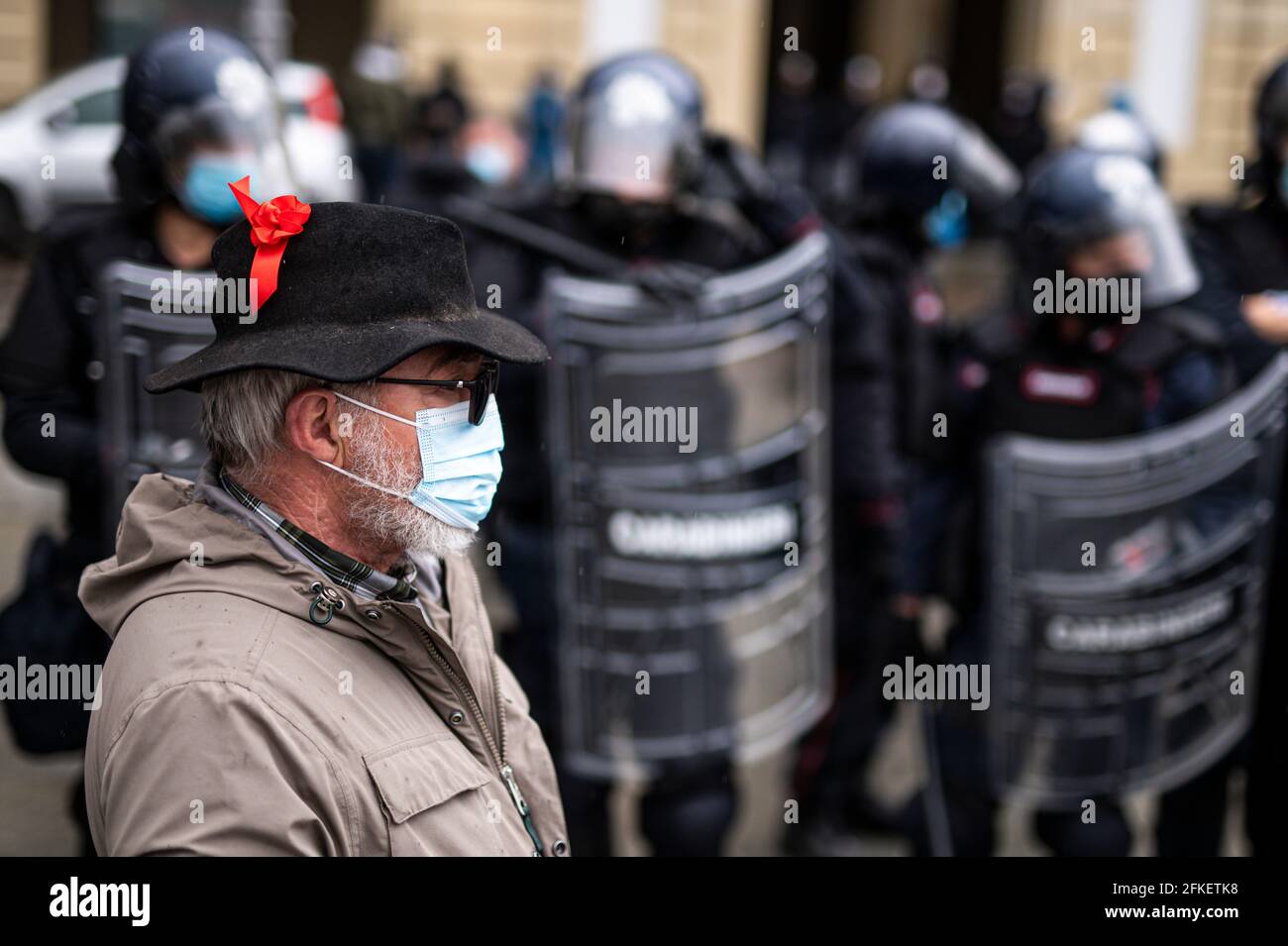 Turin, Italy. 01 May 2021. A man 