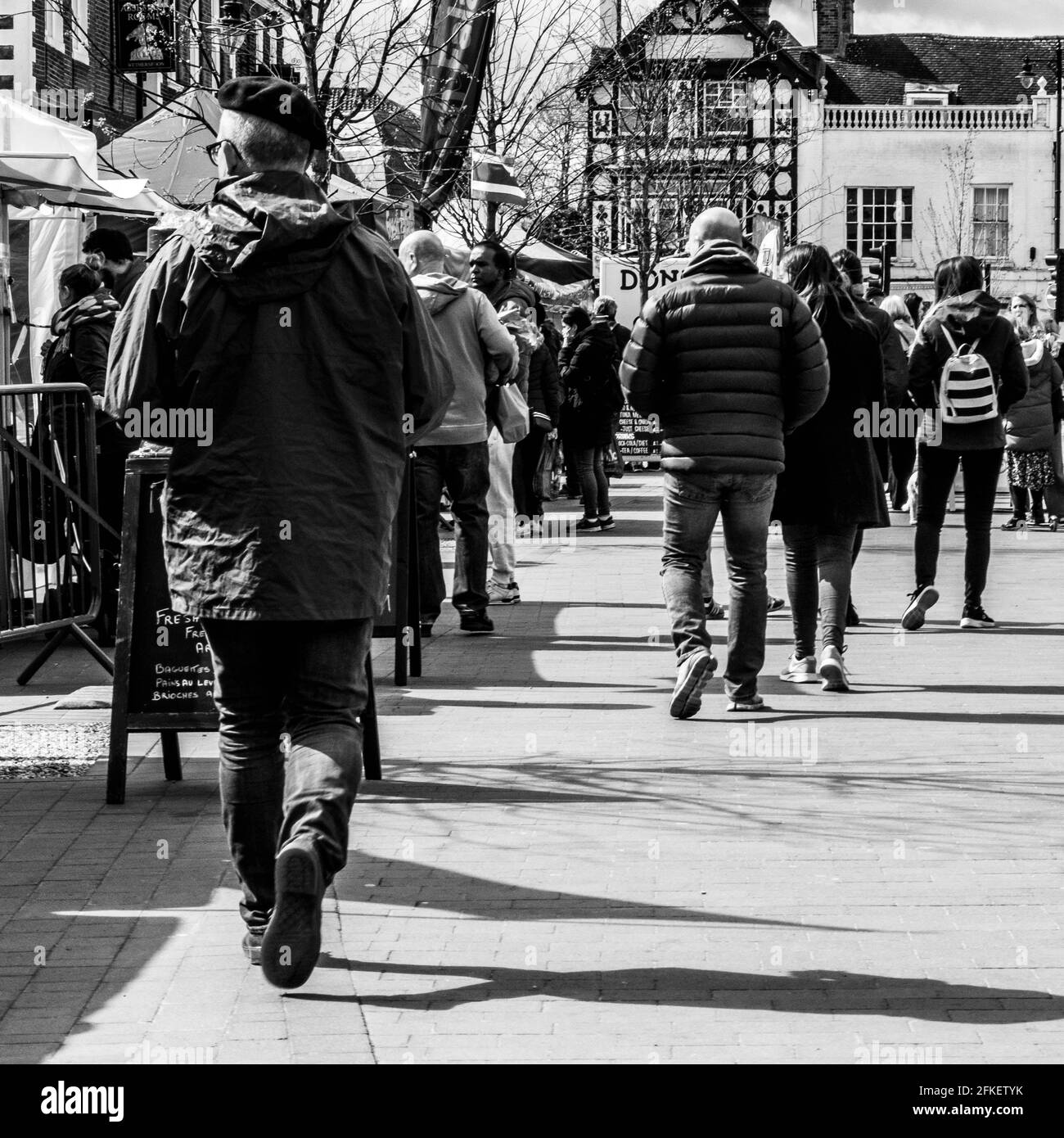 Epsom Surrey London UK, April 2021, Group Or Crowd Of People Or Shoppers In An Open Outdoor Market Stock Photo