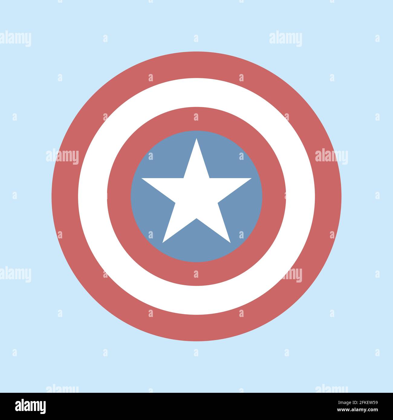 Captain America shield icon. Star and stripes logo. Flat digital vector illustration on blue background Stock Vector