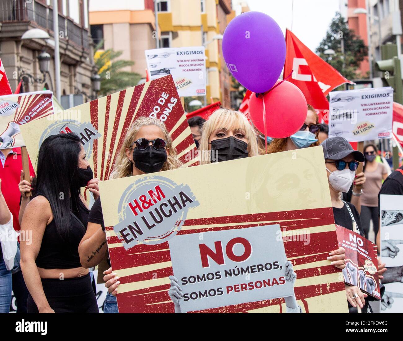 Las Palmas, Gran Canaria, Canary Islands, Spain. 1st May, 2021. Labour  day/International workers' day demonstration in Las Palmas the capital of  Gran Canaria. PICTURED: H&M store employees protest against the proposed  closure