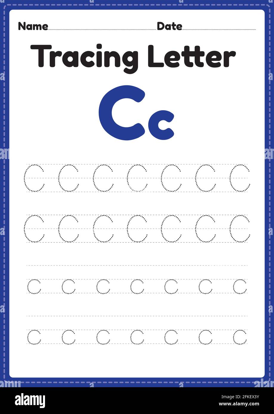 tracing letter c alphabet worksheet for kindergarten and preschool kids for handwriting practice and educational activities in a printable page illust stock vector image art alamy