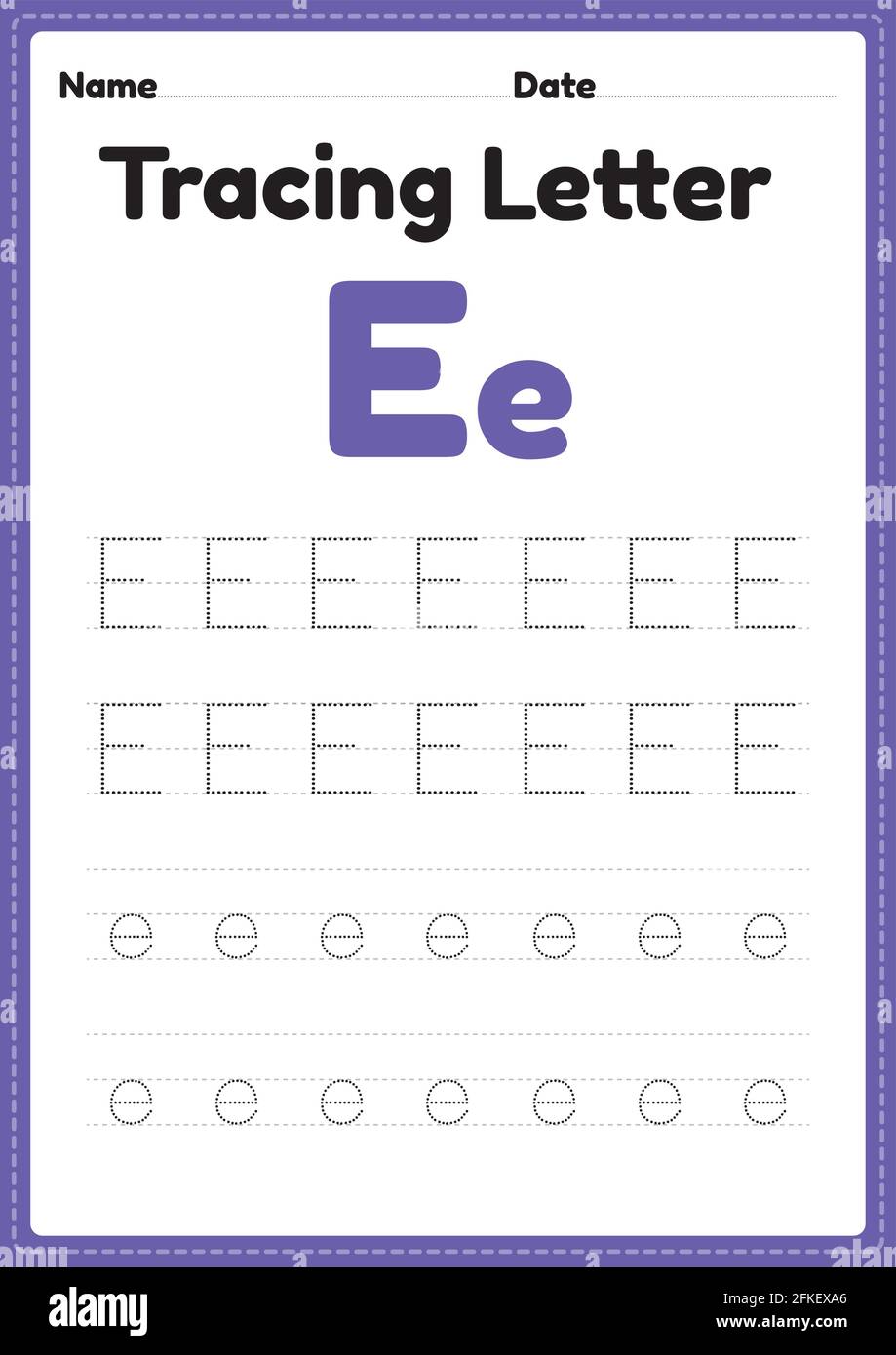Tracing letter e alphabet worksheet for kindergarten and preschool kids for handwriting practice and educational activities in a printable page illust Stock Vector