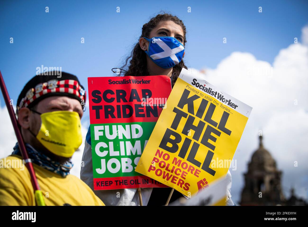 Protesters during a Scottish independence rally in George Square, Glasgow. Picture date: Saturday May 1, 2021. Stock Photo