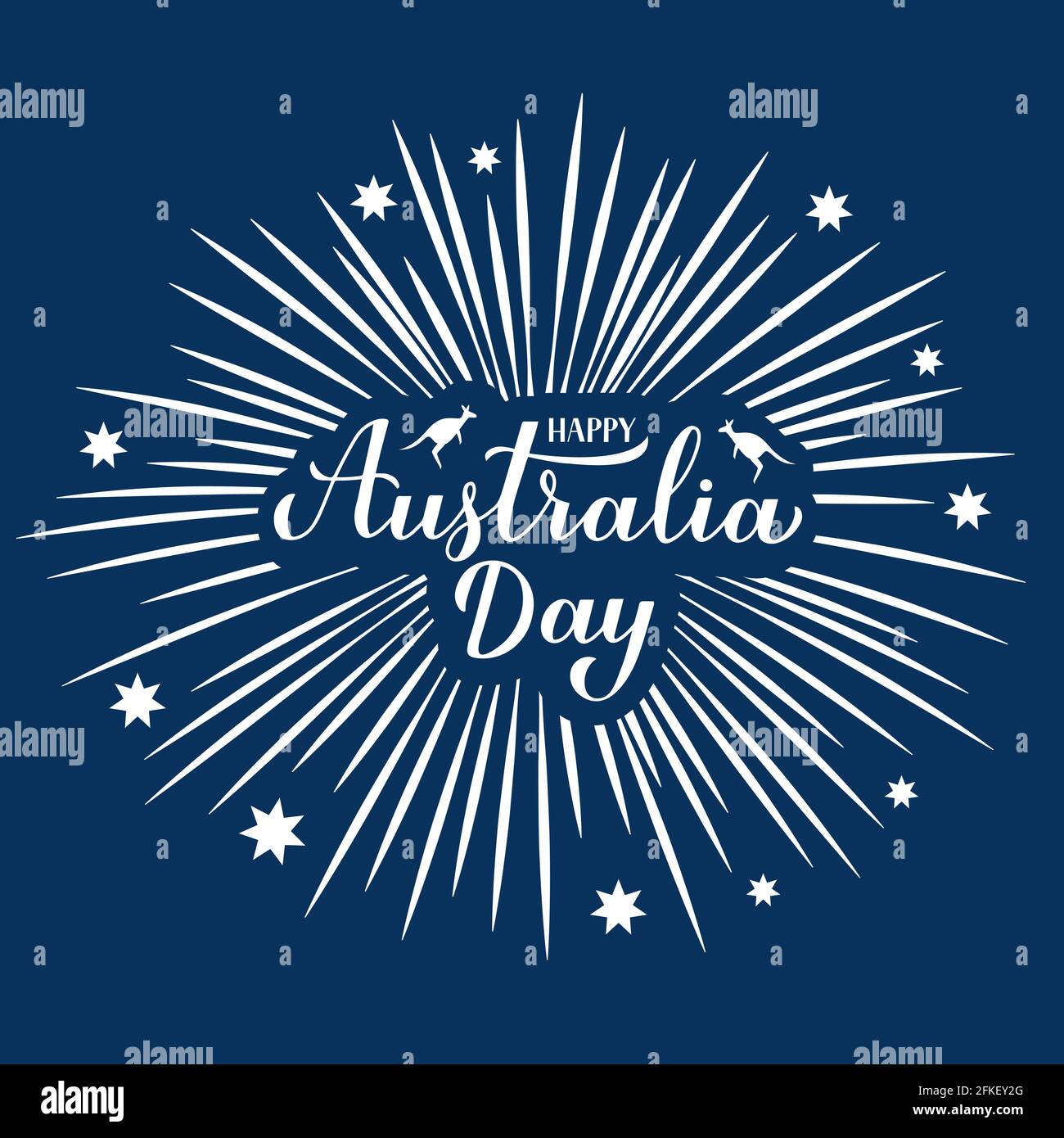 Happy Australia Day Calligraphy Hand Lettering Witn Fireworks And Stars On Blue Background Easy 2910