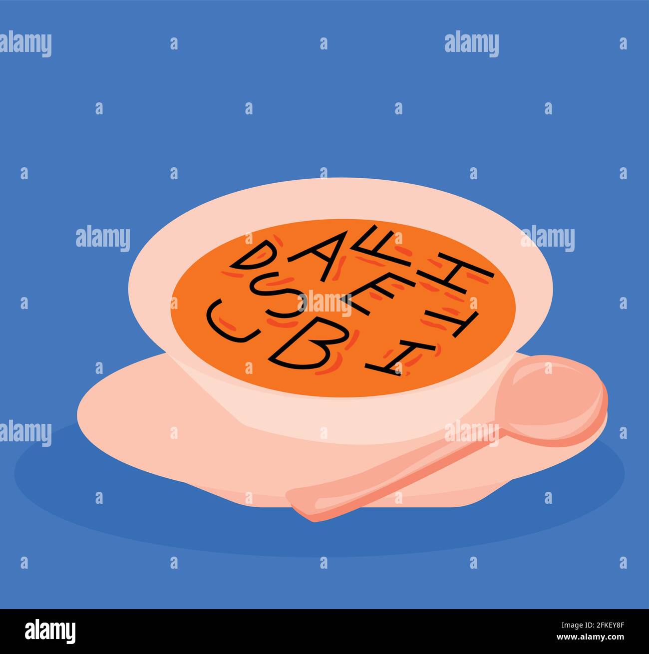 Illustration of Alphabets sinking or drowning in soup. Alphabet soup Agencies Stock Vector