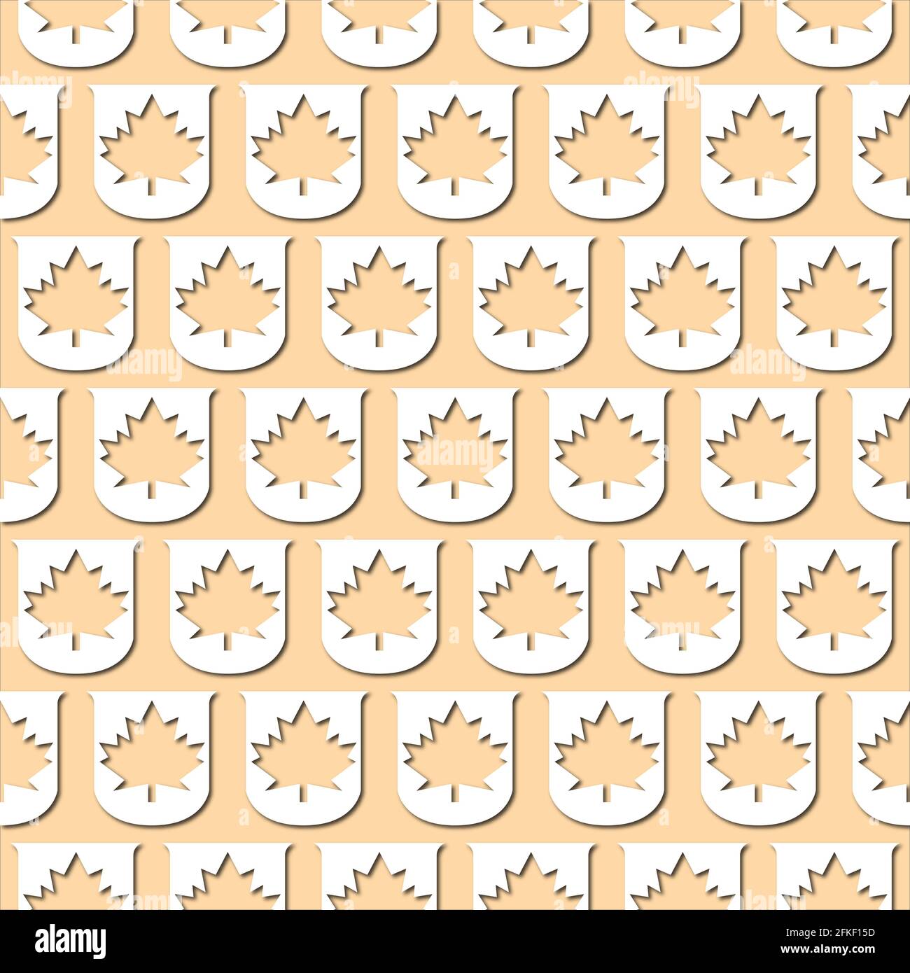White maple leaf icon on pale orange background, seamless pattern ...