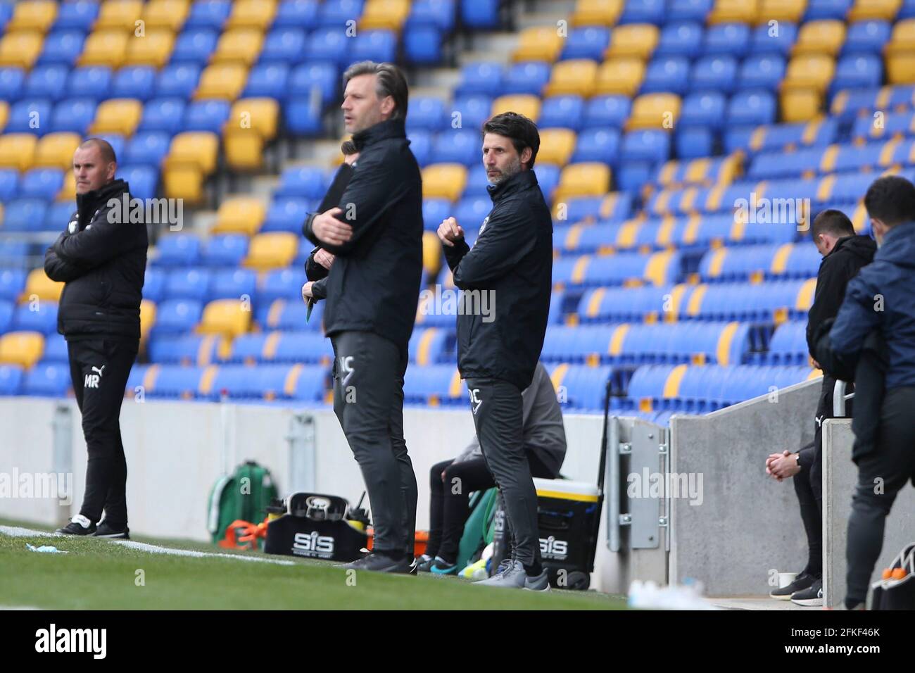 LONDON, UK. MAY 1ST Danny Cowley manager of Portsmouth during the Sky Bet League 1 match between AFC Wimbledon and Portsmouth at the Kingsmeadow Stadium, Kingston on Saturday 1st May 2021. (Credit: Tom West | MI News) Credit: MI News & Sport /Alamy Live News Stock Photo