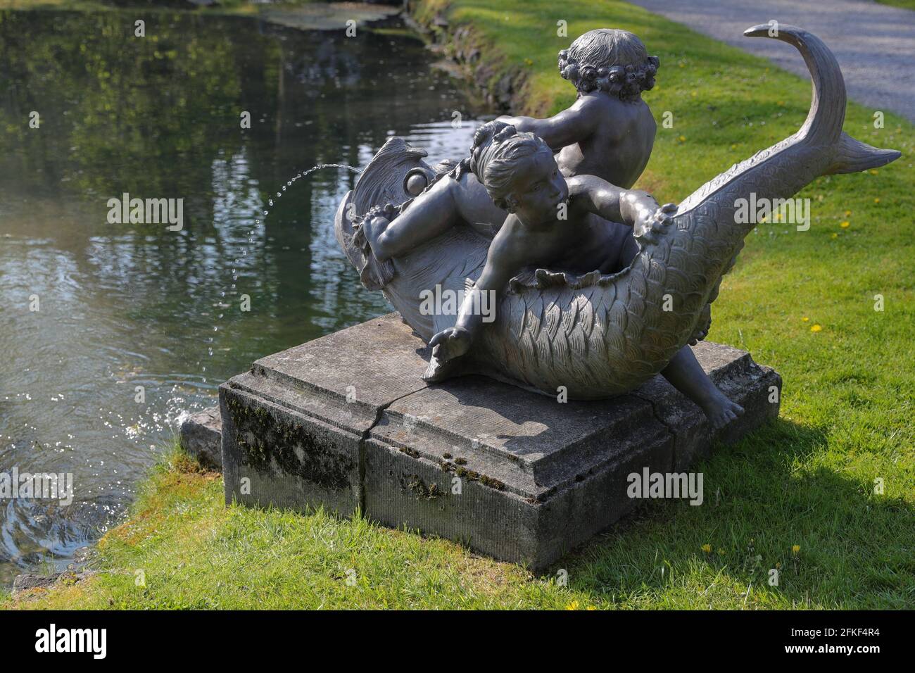 Namur, Belgium. 1st May, 2021. A fountain is seen in the Water Gardens of Annevoie in Annevoie-Rouillon, Namur, Belgium, May 1, 2021. The Water Gardens of Annevoie were designed and built by Charles-Alexis de Montpellier in the 18th century, with the combination of three ideas: 'art enhancing nature', 'art in tune with nature' and 'art imitating nature'. In 1930 the Gardens were opened for the general public. In 1982, the entire estate, including the gardens and the buildings, were listed as Historical Monuments. Credit: Zheng Huansong/Xinhua/Alamy Live News Stock Photo