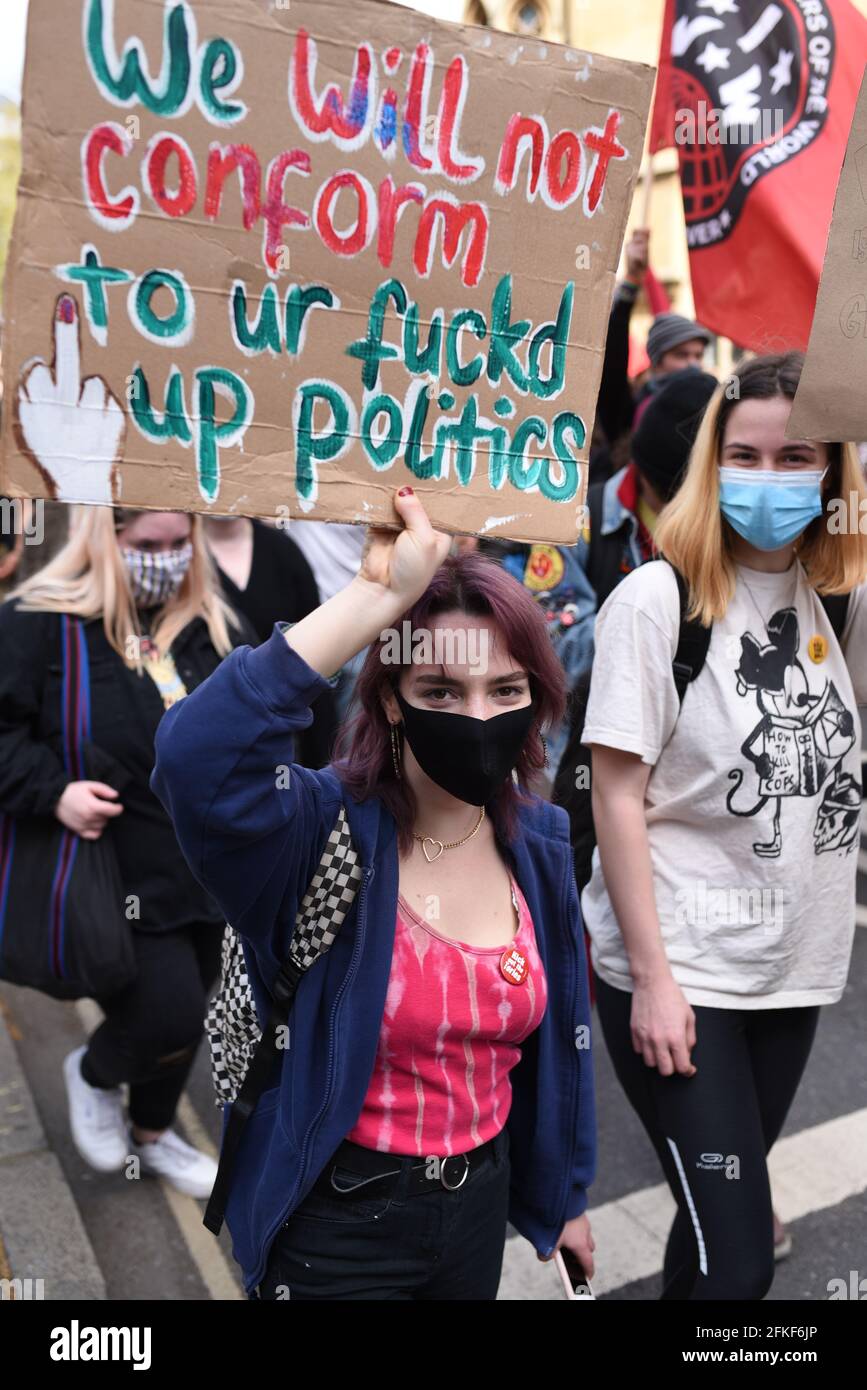 London, UK. 1 May 2021. Extinction Rebellion, Black Lives Matter, Antifa, Anarchists and many other groups gathered in London for 'Kill The Bill' protest against the government's proposed Police, Crime, Sentencing and Courts Bill. Credit: Andrea Domeniconi/Alamy Live News Stock Photo