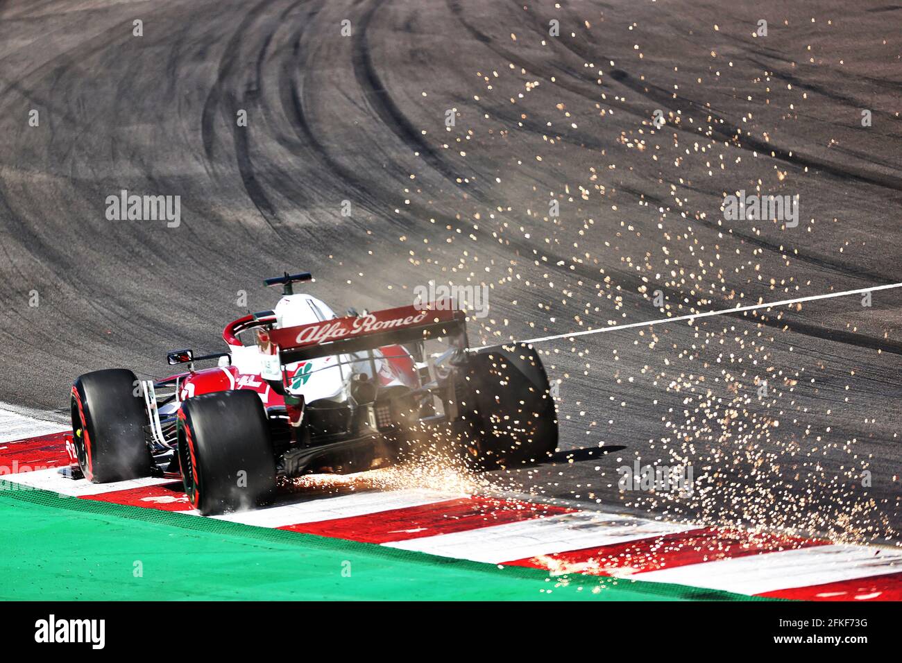 Portimao, Portugal. 01st May, 2021. Kimi Raikkonen (FIN) Alfa Romeo Racing C41 sends sparks flying. 01.05.2021