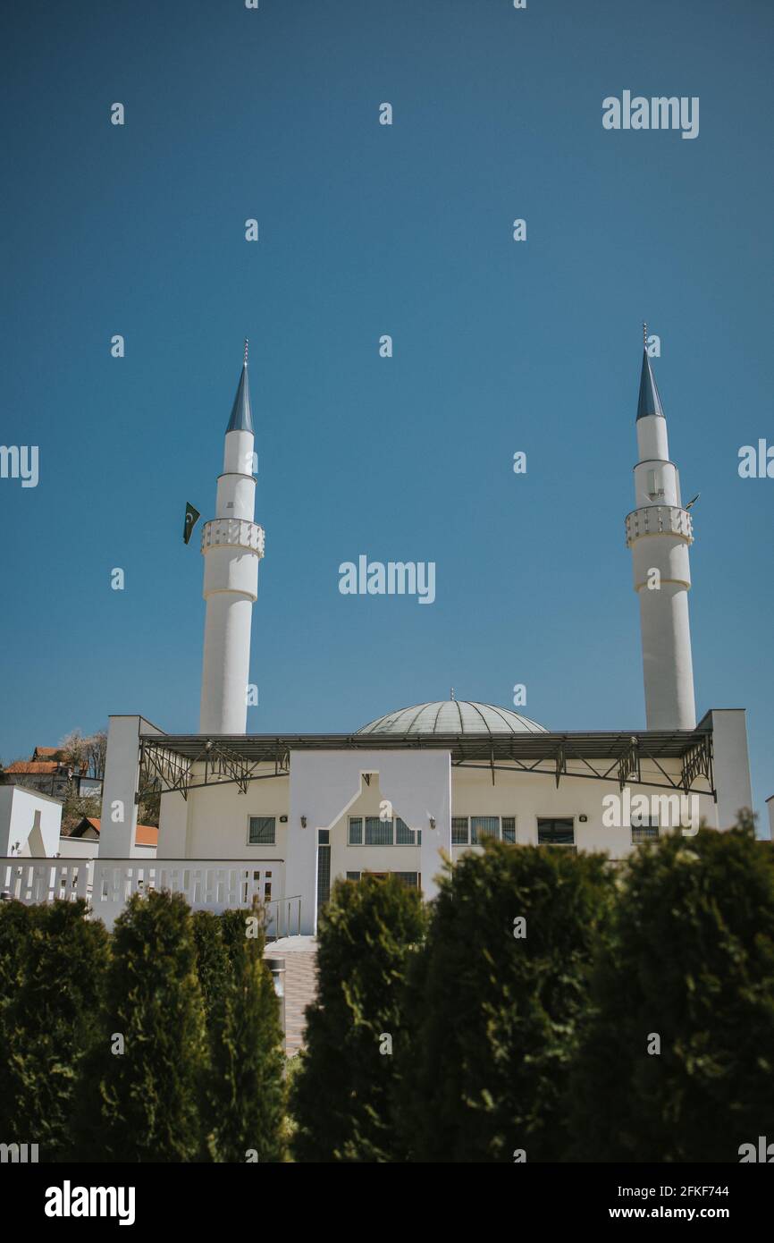 Vertical shot of the King Abdullah Bih Abdulah Aziz Ali Saud Mosque in Tuzla, Bosnia and Herzegovina Stock Photo