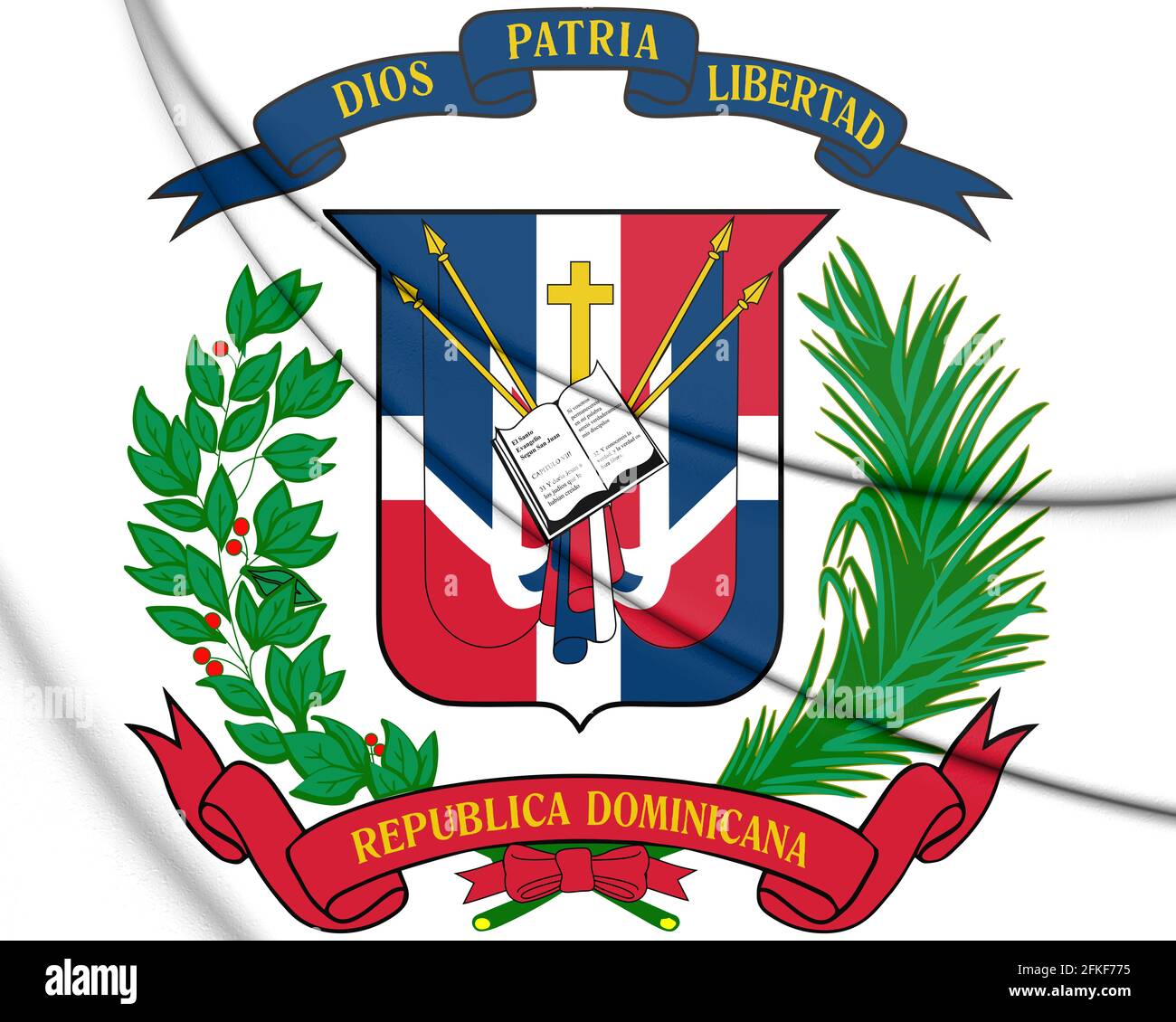 3D Dominican Republic coat of arms. 3D Illustration. Stock Photo