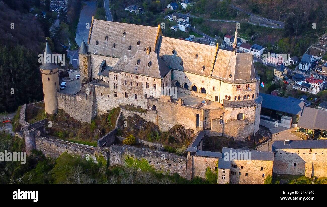 Aerial view over Vianden Castle in Luxembourg Stock Photo - Alamy