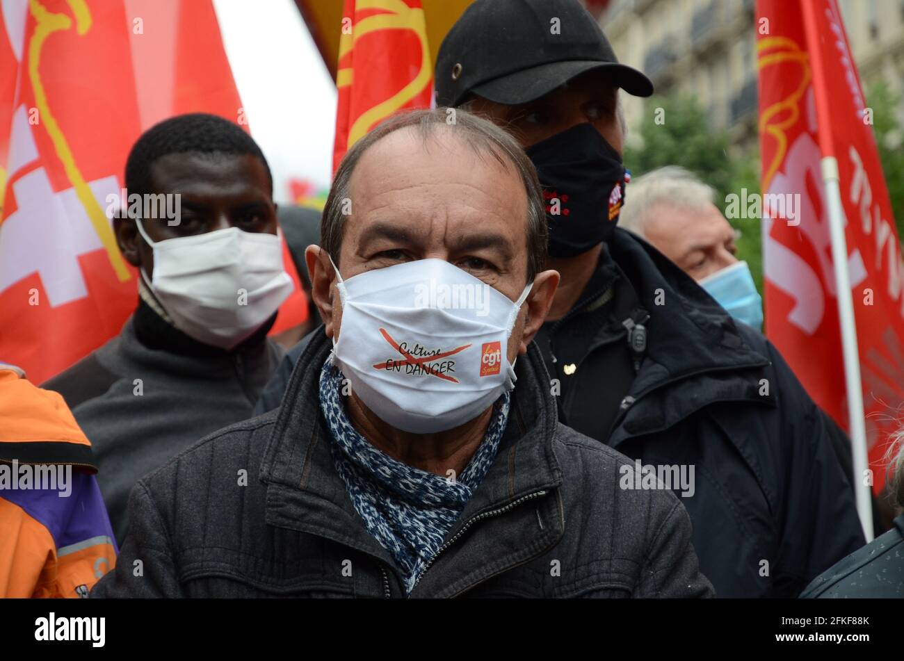May Day parade in Paris, in a climate of tension from the start. Blackbocks' hindered the smooth running of the trade unions' march despite police Stock Photo