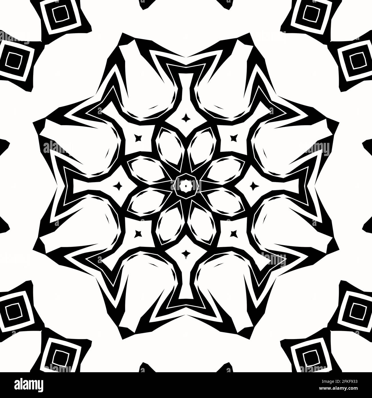 Mandala vector art star symmetrical pattern design in black and white ...
