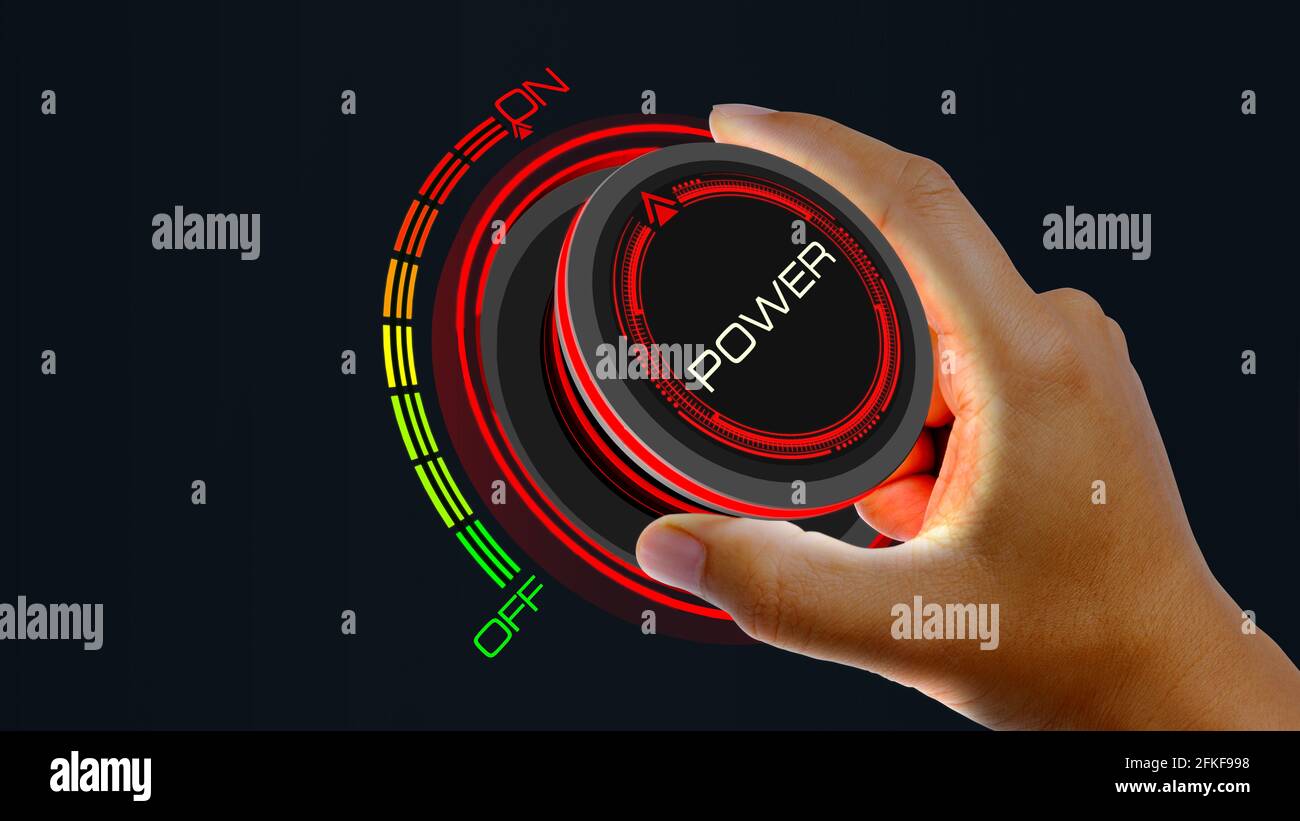 Power On Off Concept with knob button changing value On to Off and ...
