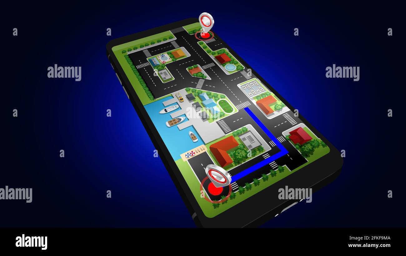 GPS Navigation Working Concept A mobile device is showing gps