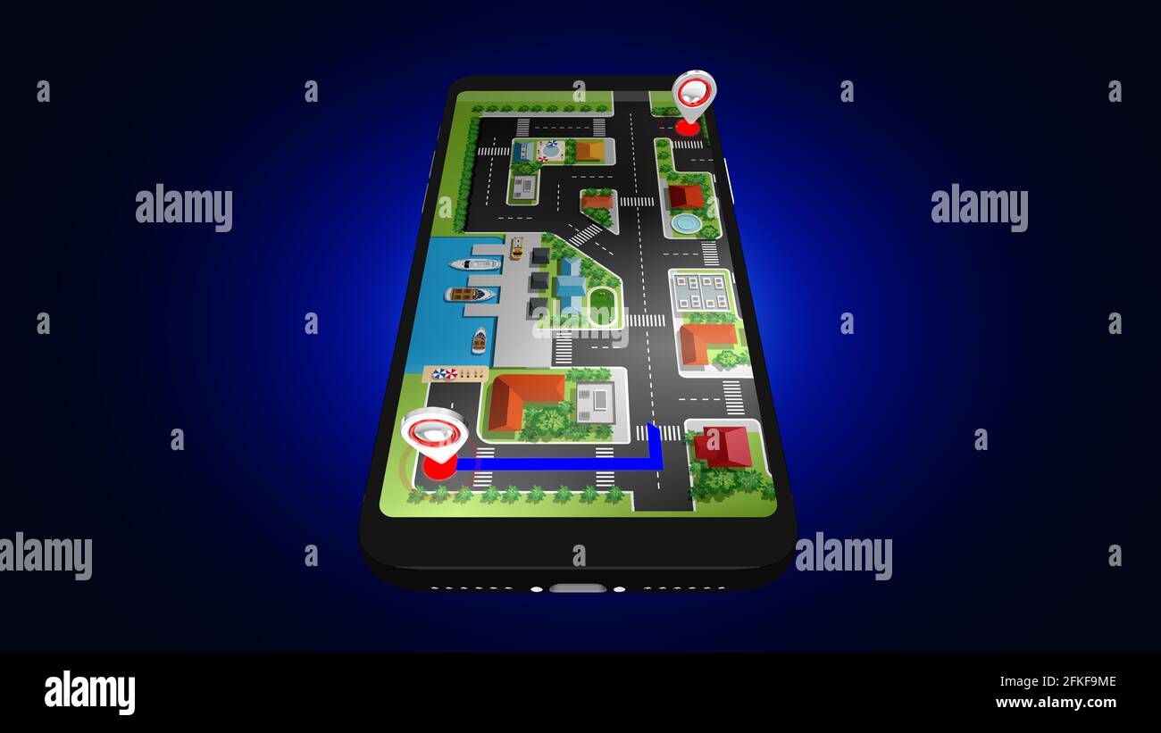GPS Navigation Working Concept A mobile device is showing gps