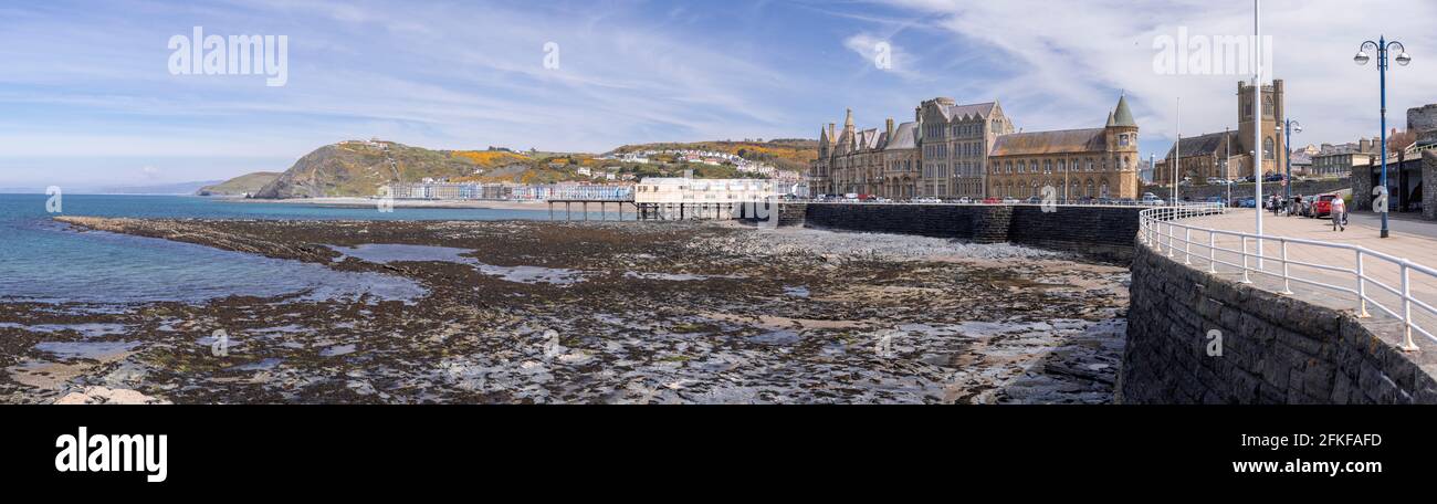 Panoramic view of Aberystwyth seafront, Ceredigion, Wales Stock Photo