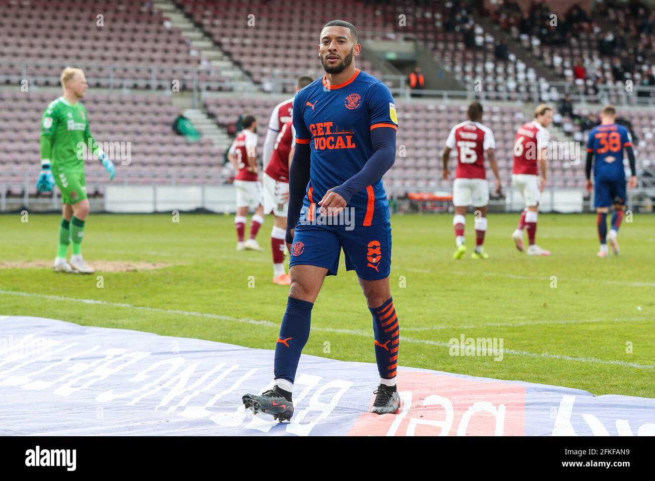 NORTHAMPTON, ENGLAND. MAY 1ST: Blackpool's Keshi Anderson during the second half of the Sky Bet League One match between Northampton Town and Blackpool at the PTS Academy Stadium, Northampton on Saturday 1st May 2021. (Credit: John Cripps | MI News) Credit: MI News & Sport /Alamy Live News Stock Photo