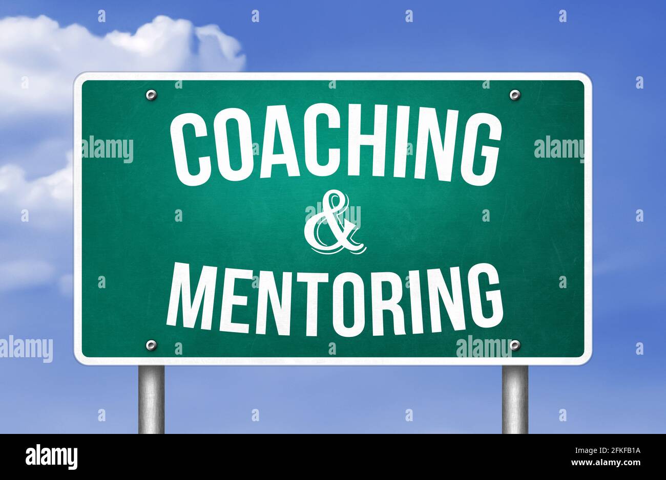 Coaching and Mentoring - road sign illustration Stock Photo