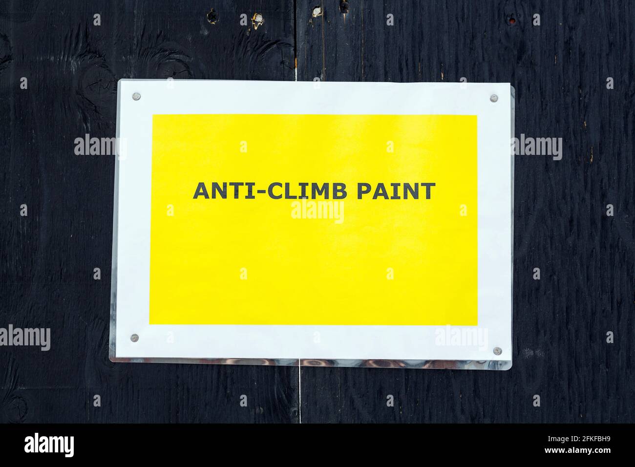 Anti Climb paint sign, UK Stock Photo Alamy