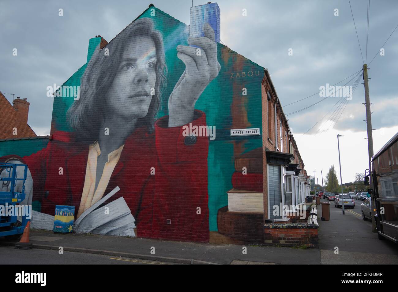 La Sincil Banksy, Lincoln art project, Zabou, French artist, Sir Isaac Newton, prism, spray painted, Sincil Bank Art Project, community art project. Stock Photo