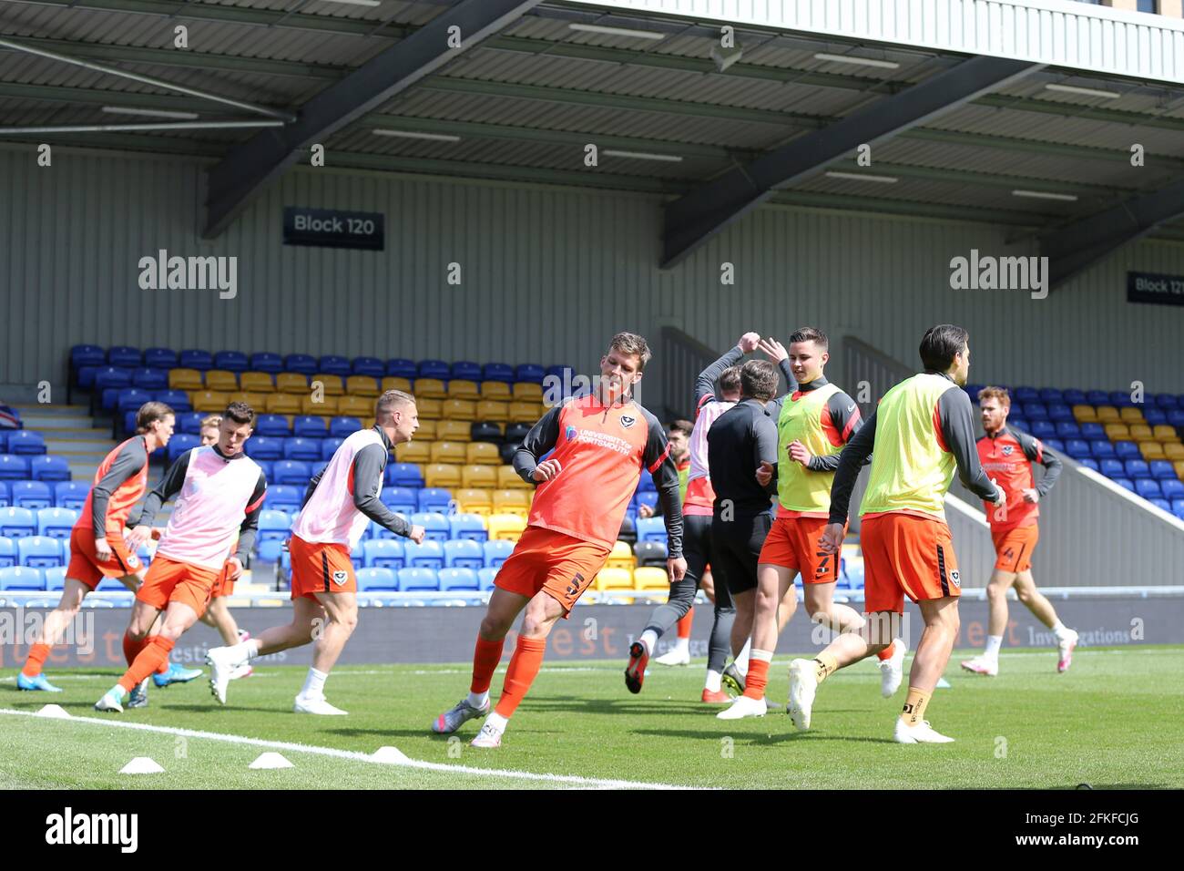 LONDON, UK. MAY 1ST Portsmouth warm up during the Sky Bet League 1 match between AFC Wimbledon and Portsmouth at the Kingsmeadow Stadium, Kingston on Saturday 1st May 2021. (Credit: Tom West | MI News) Credit: MI News & Sport /Alamy Live News Stock Photo