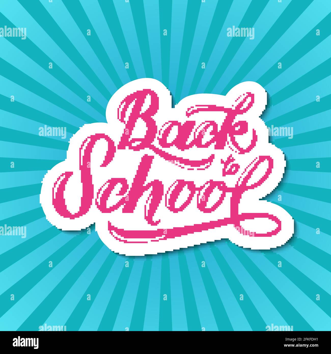 Back to school modern calligraphy lettering on bright blue striped ...
