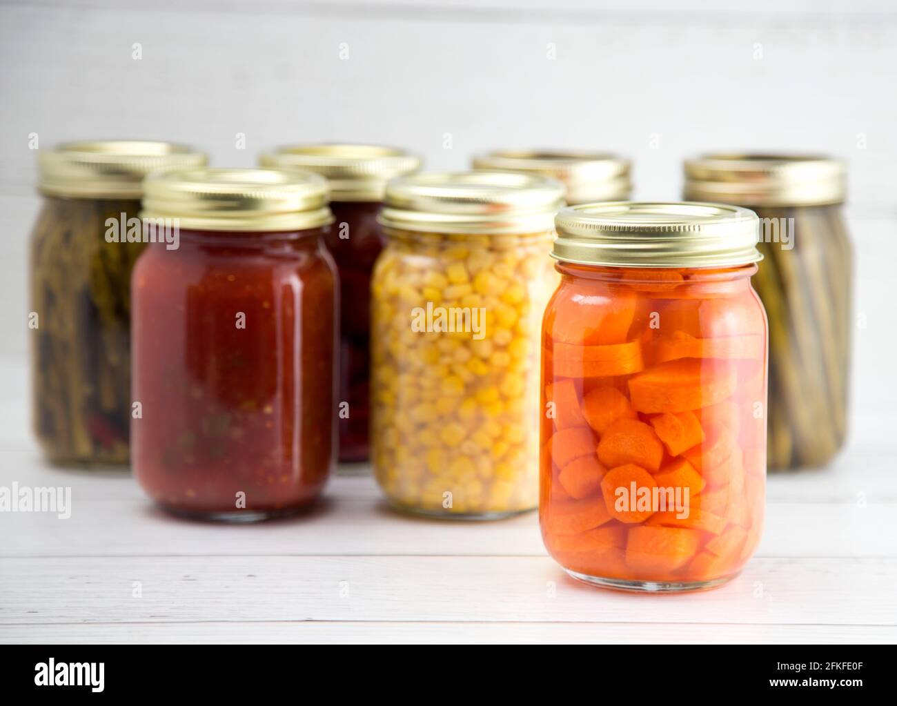 An Assortment of Various Fruits and Vegetables that have been Canned at