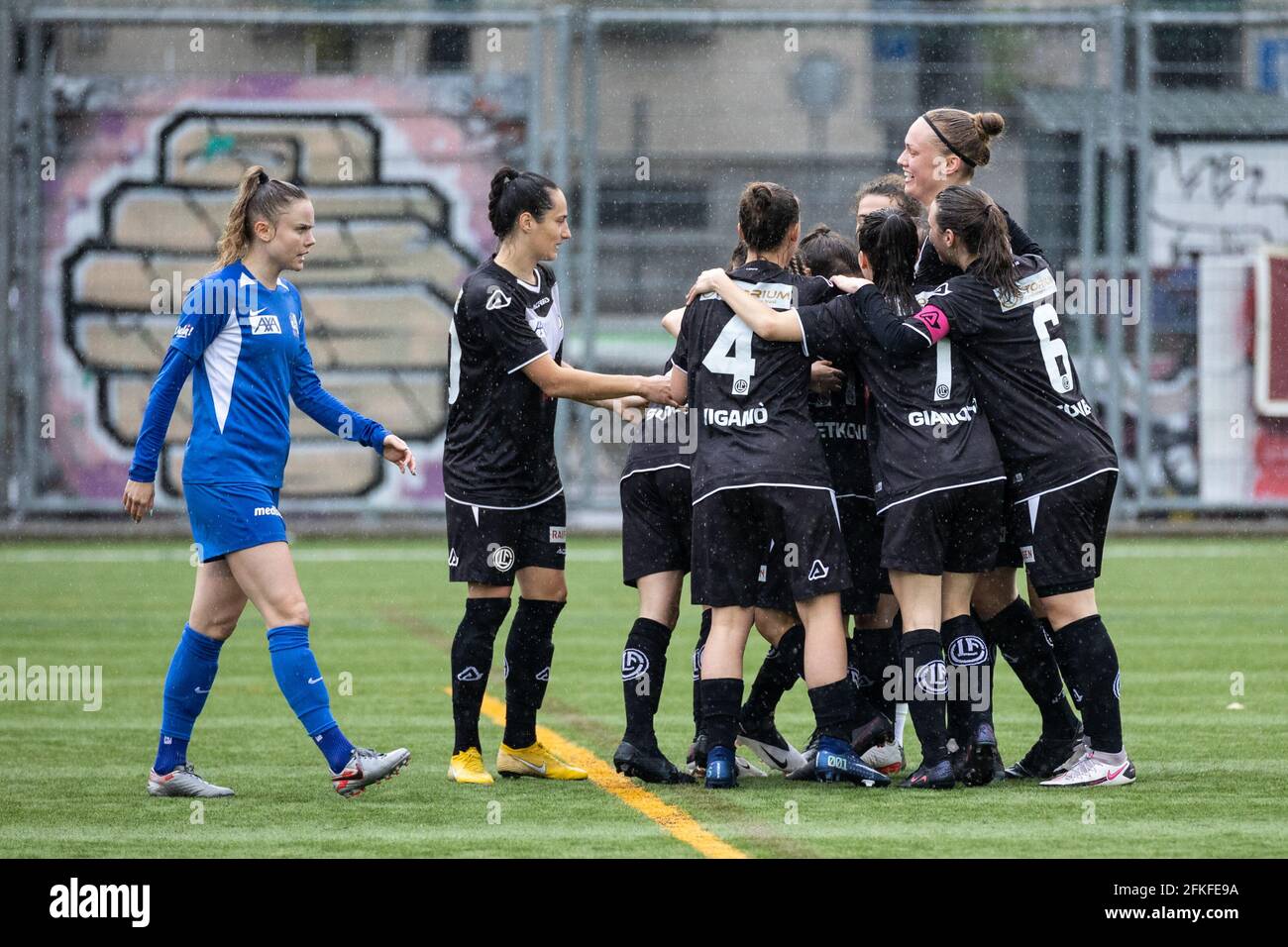 Lugano, Switzerland. 01st May, 2021. May 1st, 2021, Lugano, Stadio Comunale  Cornaredo, AXA Women's Super League: FC Lugano Femminile - FC Luzern, FC  Lugano players let the fans celebrate. In the picture