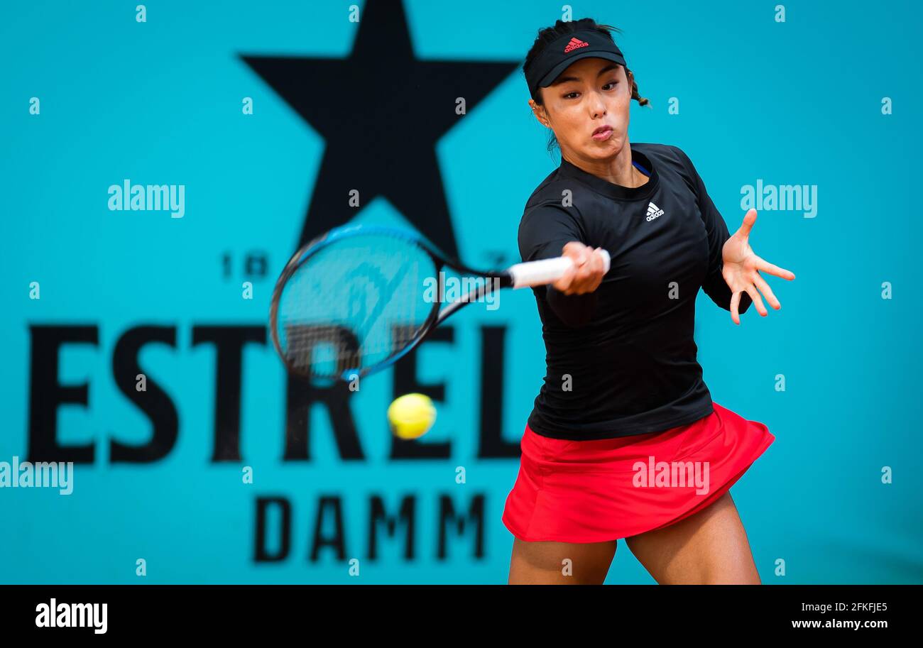 Qiang Wang of China in action during the first round of the Mutua Madrid Open 2021, Masters 1000 tennis tournament on April 30, 2021 at La Caja Magica in Madrid, Spain - Photo Rob Prange / Spain DPPI / DPPI / LiveMedia Stock Photo