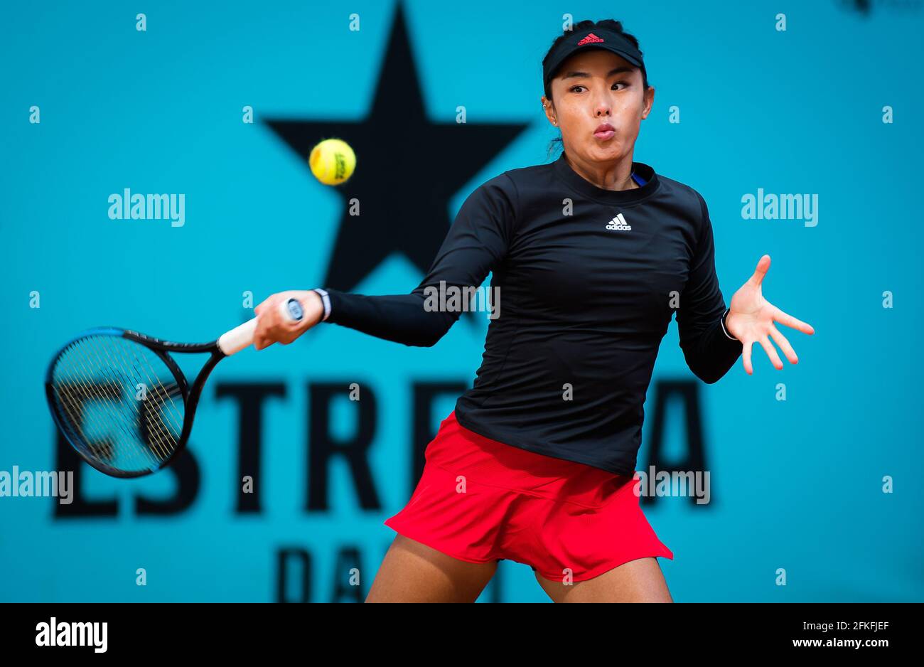 Qiang Wang of China in action during the first round of the Mutua Madrid Open 2021, Masters 1000 tennis tournament on April 30, 2021 at La Caja Magica in Madrid, Spain - Photo Rob Prange / Spain DPPI / DPPI / LiveMedia Stock Photo