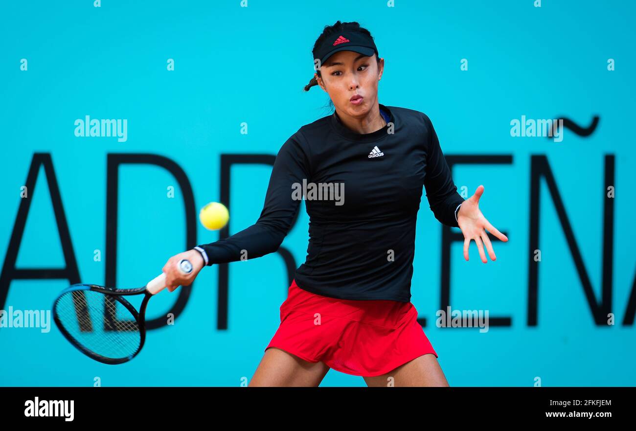 Qiang Wang of China in action during the first round of the Mutua Madrid Open 2021, Masters 1000 tennis tournament on April 30, 2021 at La Caja Magica in Madrid, Spain - Photo Rob Prange / Spain DPPI / DPPI / LiveMedia Stock Photo