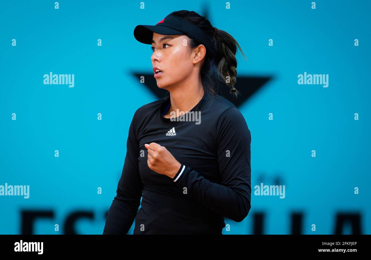 Qiang Wang of China in action during the first round of the Mutua Madrid Open 2021, Masters 1000 tennis tournament on April 30, 2021 at La Caja Magica in Madrid, Spain - Photo Rob Prange / Spain DPPI / DPPI / LiveMedia Stock Photo